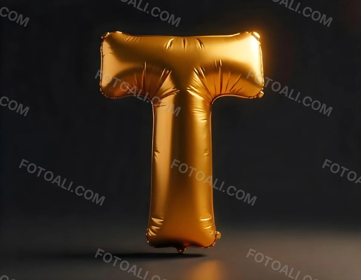 Golden Balloon Letter T Shiny And Reflective Floating In A Dark Background Casting A Soft Shadow Creating A Luxurious And Celebratory Atmosphere 1 0195