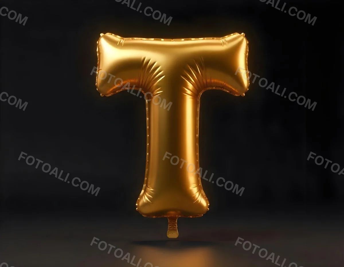 Golden Balloon Letter T Shiny And Reflective Floating In A Dark Background Casting A Soft Shadow Creating A Luxurious And Celebratory Atmosphere 10 34d2