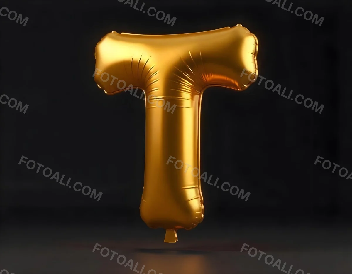 Golden Balloon Letter T Shiny And Reflective Floating In A Dark Background Casting A Soft Shadow Creating A Luxurious And Celebratory Atmosphere 11 C362