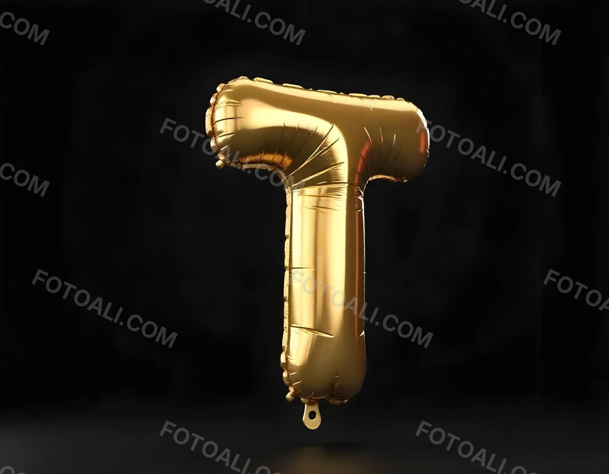 Golden Balloon Letter T Shiny And Reflective Floating In A Dark Background Casting A Soft Shadow Creating A Luxurious And Celebratory Atmosphere 15 462c