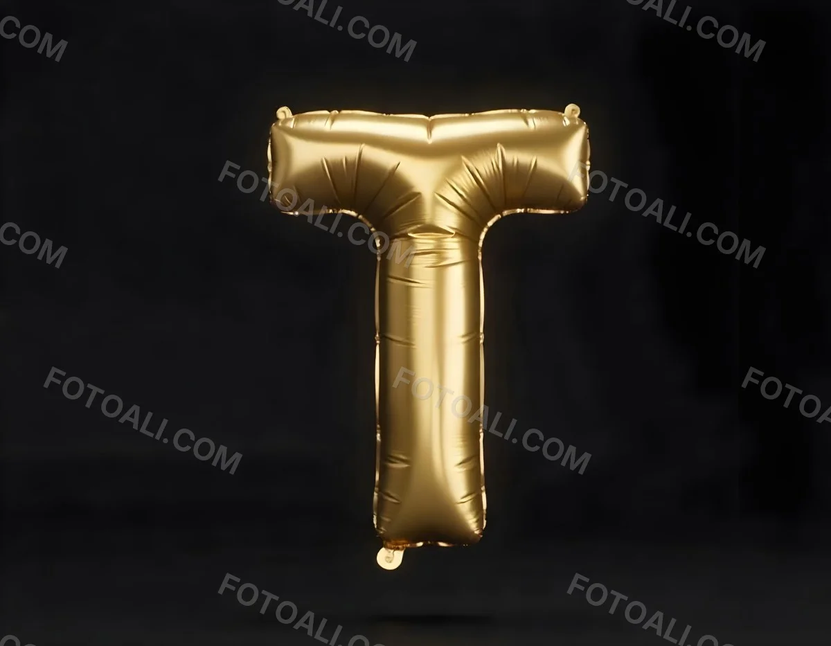 Golden Balloon Letter T Shiny And Reflective Floating In A Dark Background Casting A Soft Shadow Creating A Luxurious And Celebratory Atmosphere 17 6488