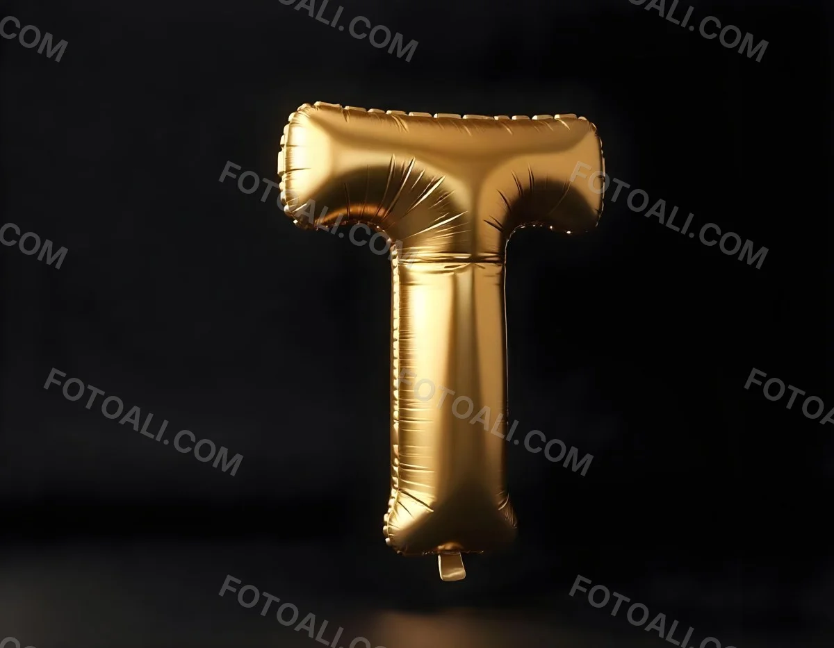 Golden Balloon Letter T Shiny And Reflective Floating In A Dark Background Casting A Soft Shadow Creating A Luxurious And Celebratory Atmosphere 18 2ec4