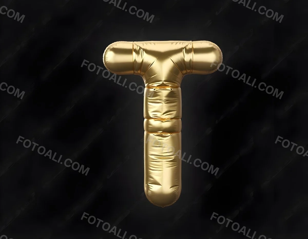 Golden Balloon Letter T Shiny And Reflective Floating In A Dark Background Casting A Soft Shadow Creating A Luxurious And Celebratory Atmosphere 20 5789