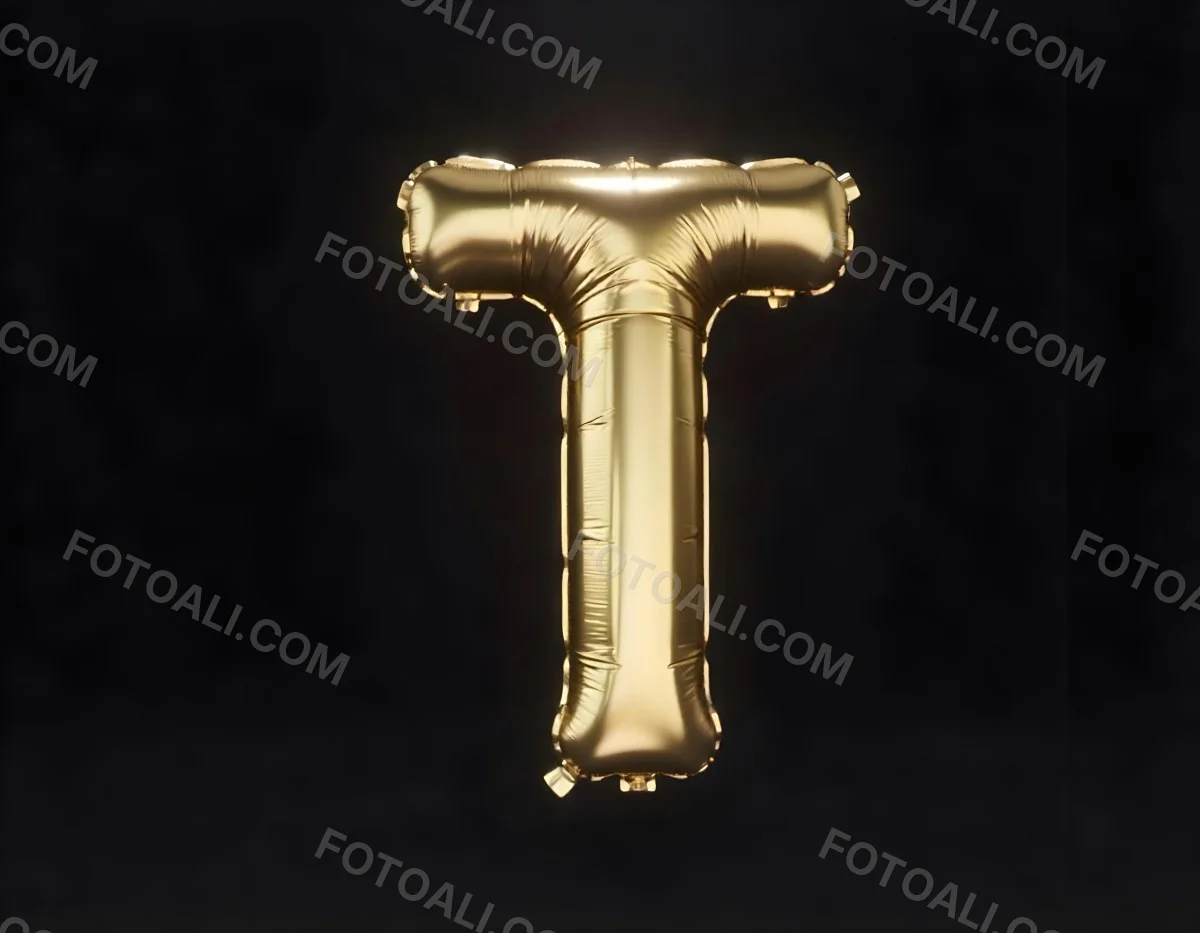 Golden Balloon Letter T Shiny And Reflective Floating In A Dark Background Casting A Soft Shadow Creating A Luxurious And Celebratory Atmosphere 21 3002