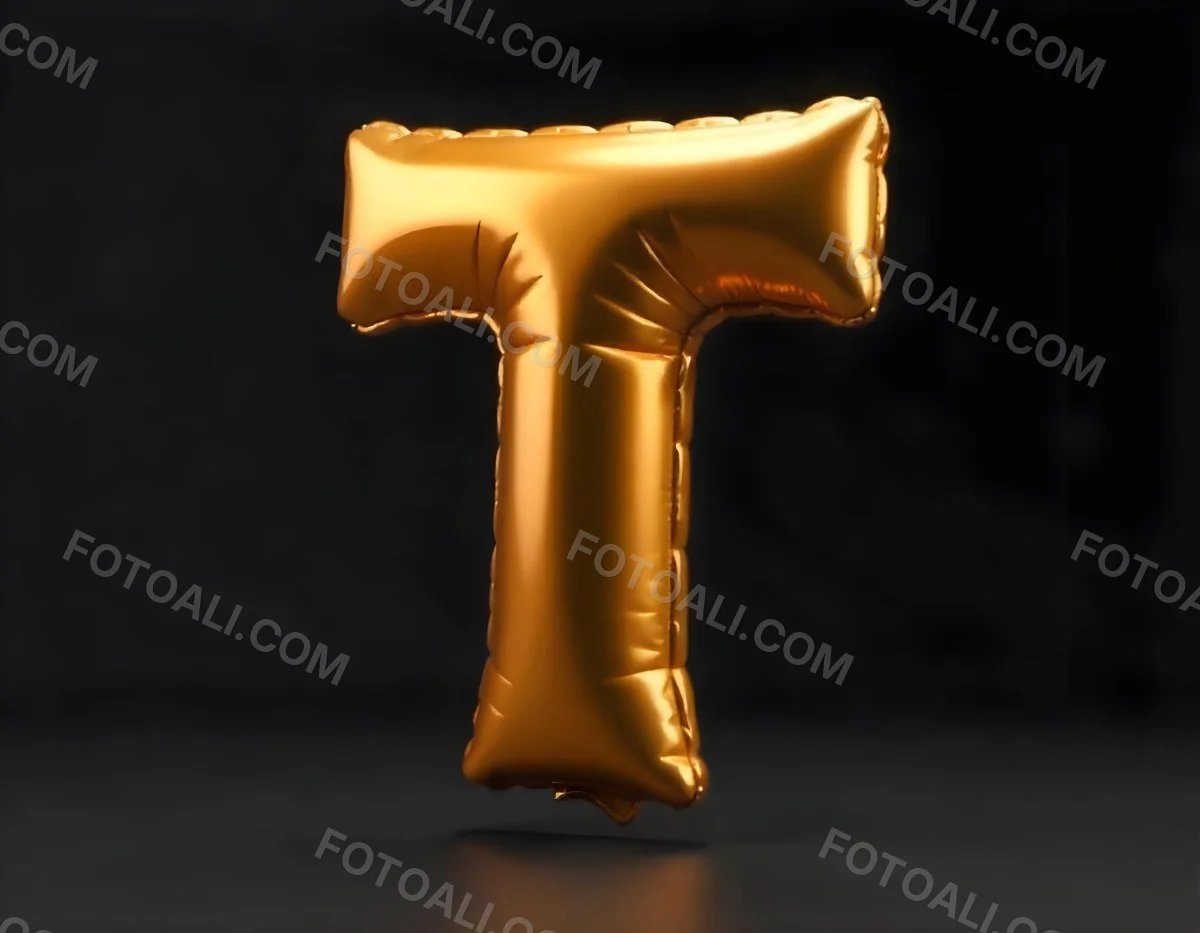 Golden Balloon Letter T Shiny And Reflective Floating In A Dark Background Casting A Soft Shadow Creating A Luxurious And Celebratory Atmosphere 3 Aa3b
