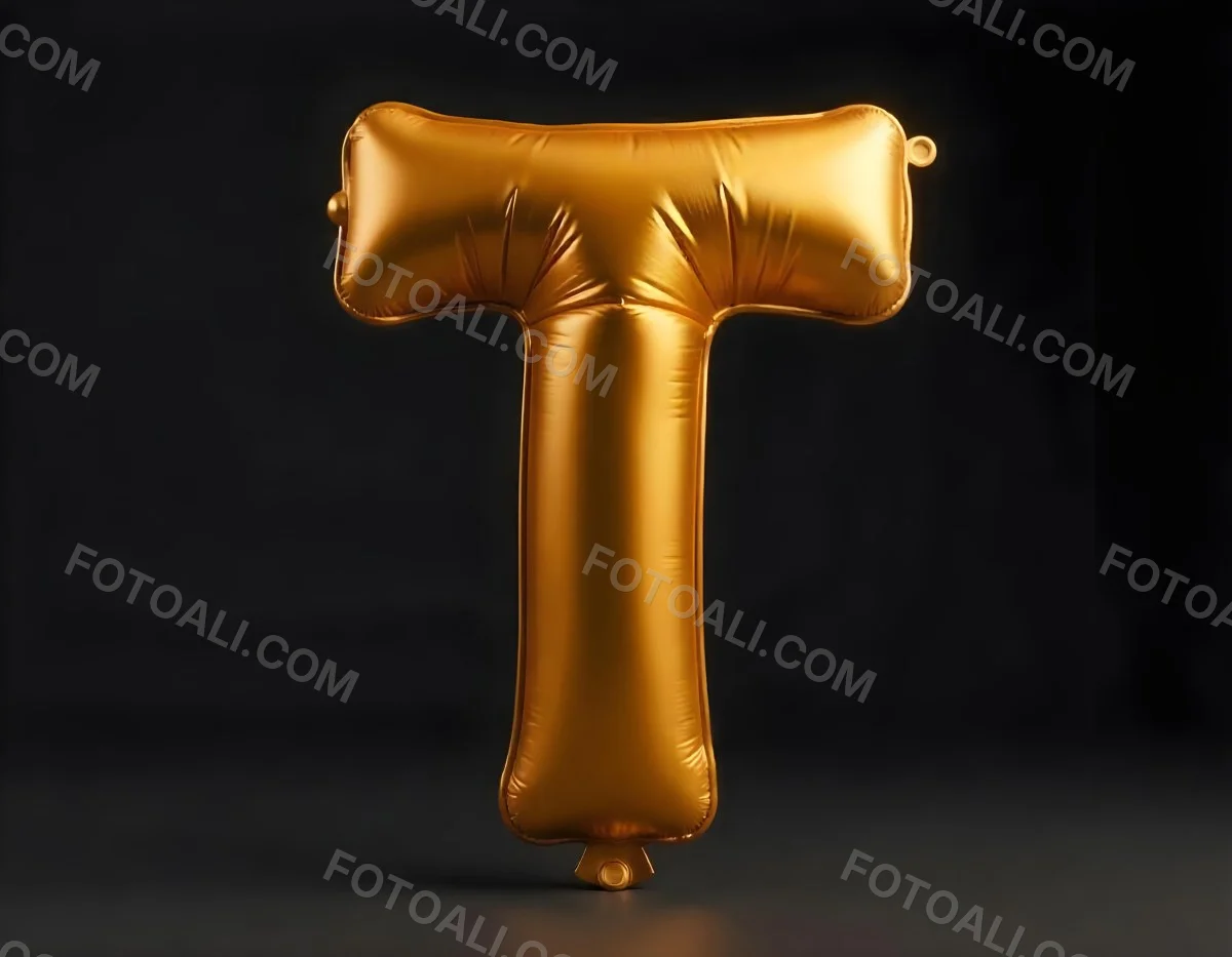 Golden Balloon Letter T Shiny And Reflective Floating In A Dark Background Casting A Soft Shadow Creating A Luxurious And Celebratory Atmosphere 4 F79c