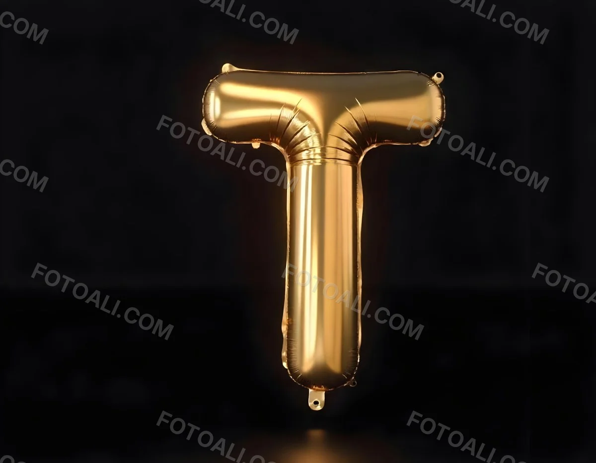 Golden Balloon Letter T Shiny And Reflective Floating In A Dark Background Casting A Soft Shadow Creating A Luxurious And Celebratory Atmosphere 6 2aa8