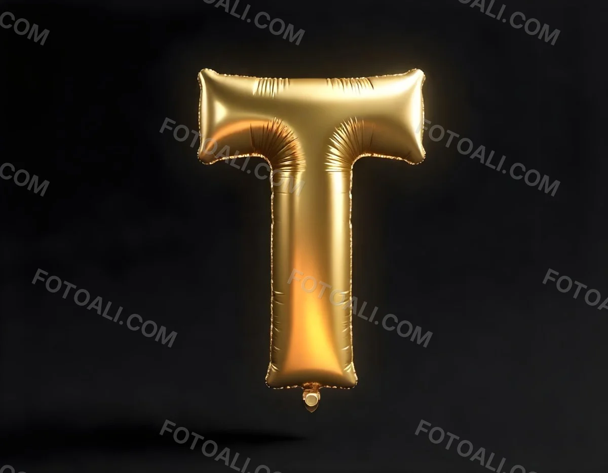 Golden Balloon Letter T Shiny And Reflective Floating In A Dark Background Casting A Soft Shadow Creating A Luxurious And Celebratory Atmosphere 7 7a5d