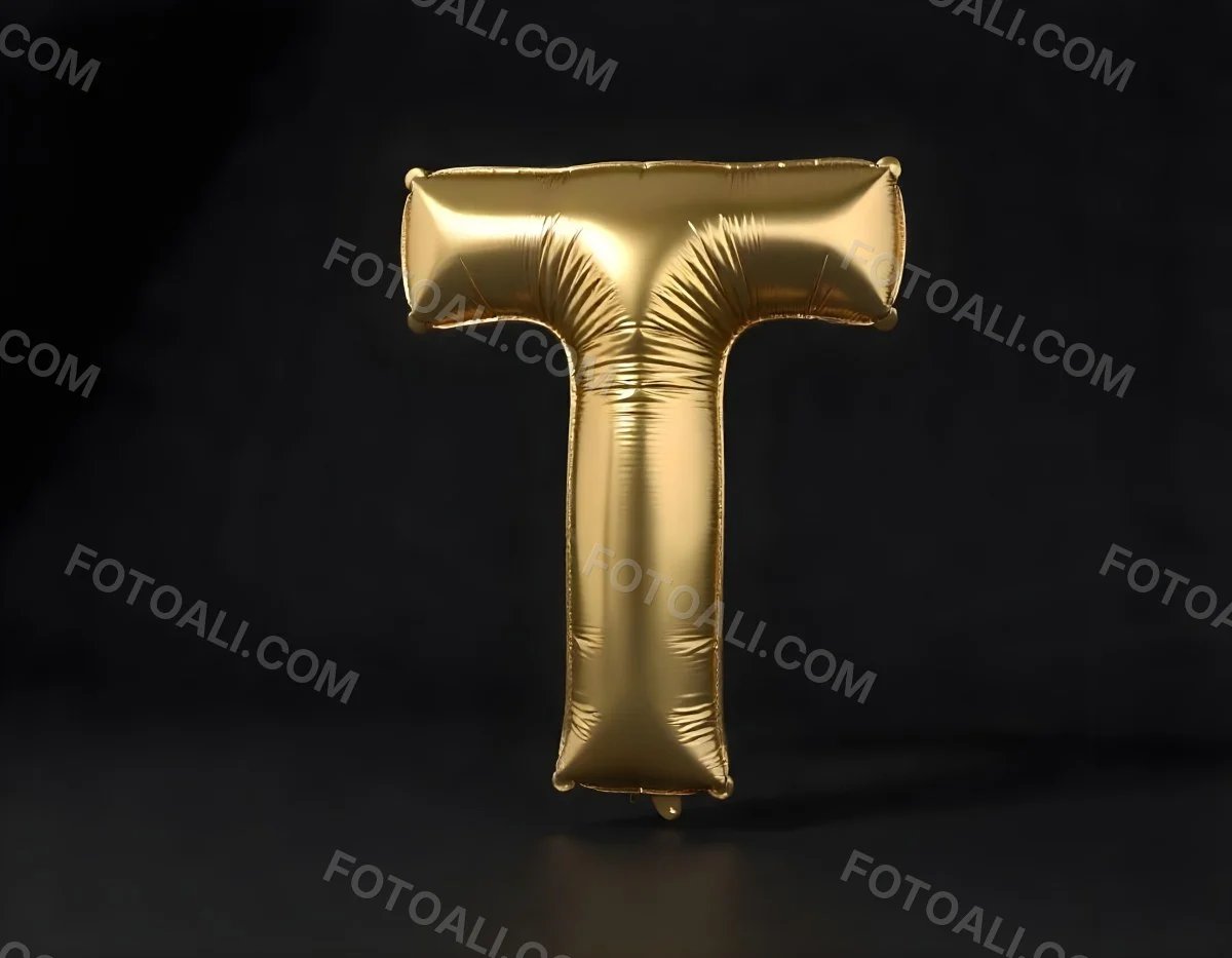Golden Balloon Letter T Shiny And Reflective Floating In A Dark Background Casting A Soft Shadow Creating A Luxurious And Celebratory Atmosphere 8 5f8b