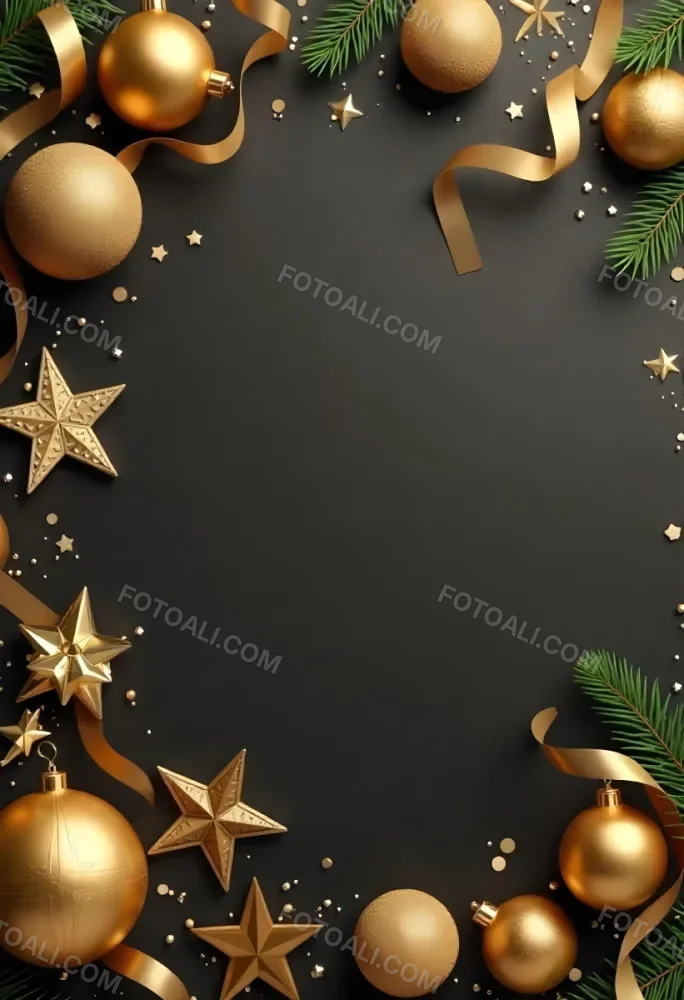 Golden Christmas Balls And Stars With A Golden Ribbon On A Golden Background Christmas Decoration Festive Elegant Minimalist Christmas Ornaments 10 8d80