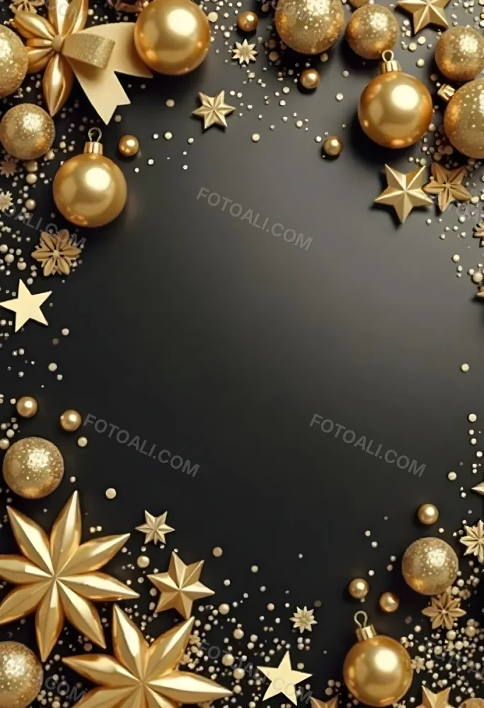 Golden Christmas Balls And Stars With A Golden Ribbon On A Golden Background Christmas Decoration Festive Elegant Minimalist Christmas Ornaments 18 938c