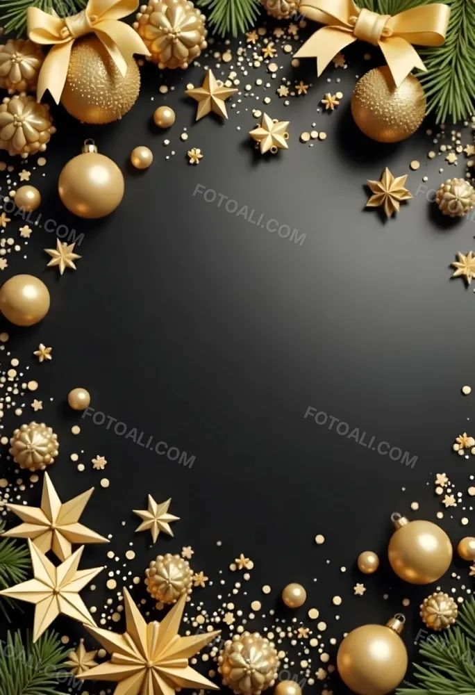 Golden Christmas Balls And Stars With A Golden Ribbon On A Golden Background Christmas Decoration Festive Elegant Minimalist Christmas Ornaments 23 6e9f