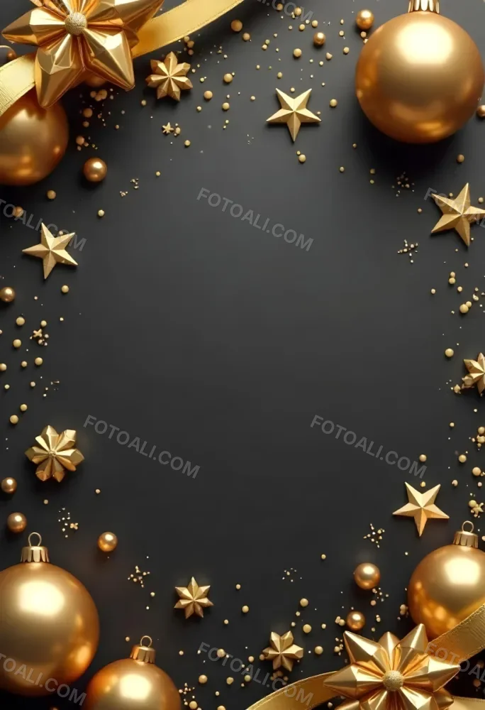 Golden Christmas Balls And Stars With A Golden Ribbon On A Golden Background Christmas Decoration Festive Elegant Minimalist Christmas Ornaments 27 9d51