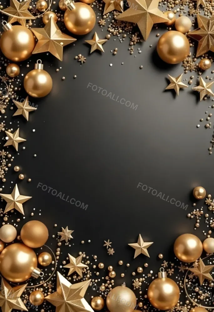 Golden Christmas Balls And Stars With A Golden Ribbon On A Golden Background Christmas Decoration Festive Elegant Minimalist Christmas Ornaments 31 2c85