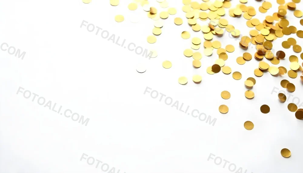 Golden Confetti Scattered On A White Surface Creating A Textured And Shimmering Effect Ideal For Festive Backgrounds Or Celebratory Designs With A Clean And Minimalist Aesthetic 1 76be