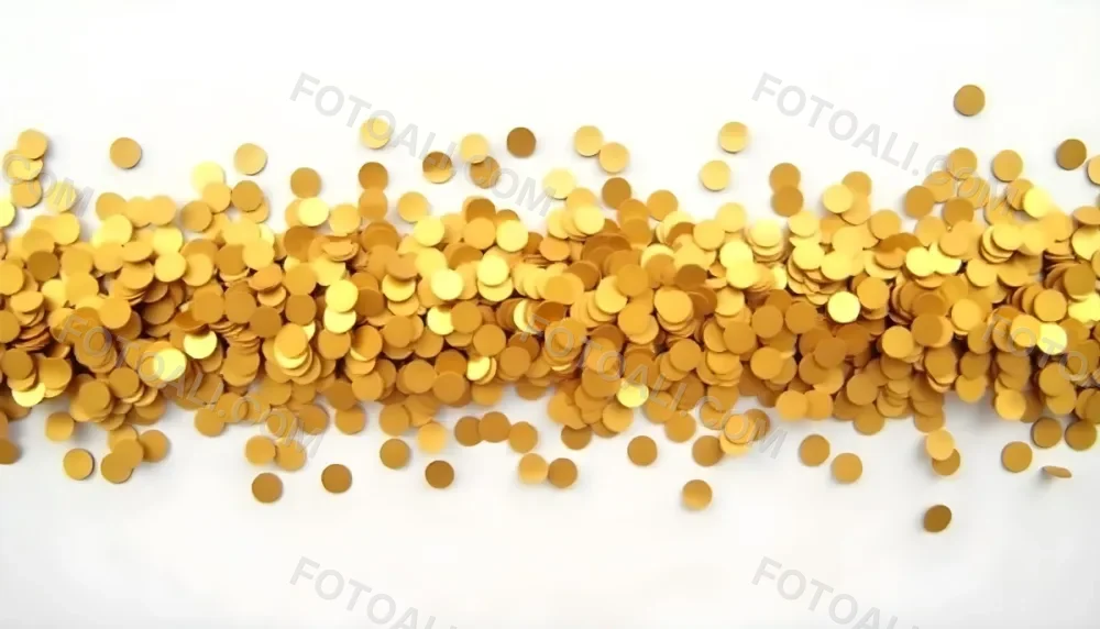 Golden Confetti Scattered On A White Surface Creating A Textured And Shimmering Effect Ideal For Festive Backgrounds Or Celebratory Designs With A Clean And Minimalist Aesthetic 26 3c47
