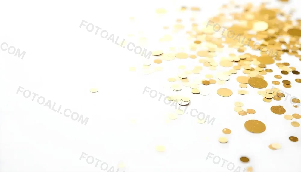 Golden Confetti Scattered On A White Surface Creating A Textured And Shimmering Effect Ideal For Festive Backgrounds Or Celebratory Designs With A Clean And Minimalist Aesthetic 3 8b6a
