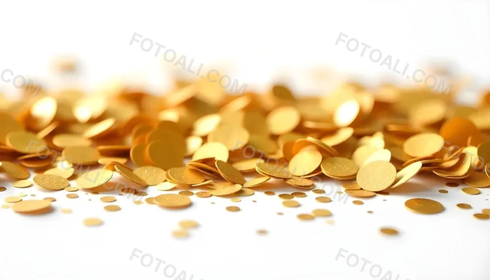 Golden Confetti Scattered On A White Surface Creating A Textured And Shimmering Effect Ideal For Festive Backgrounds Or Celebratory Designs With A Clean And Minimalist Aesthetic 35 4888