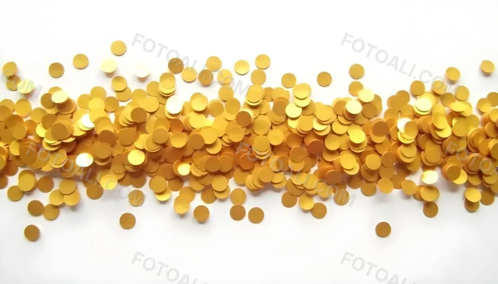 Golden Confetti Scattered On A White Surface Creating A Textured And Shimmering Effect Ideal For Festive Backgrounds Or Celebratory Designs With A Clean And Minimalist Aesthetic 38 2360