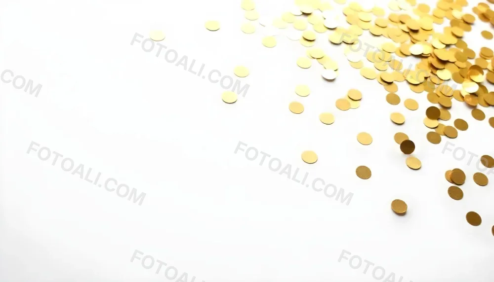 Golden Confetti Scattered On A White Surface Creating A Textured And Shimmering Effect Ideal For Festive Backgrounds Or Celebratory Designs With A Clean And Minimalist Aesthetic 5 02cf
