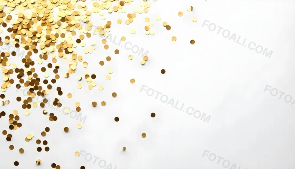 Golden Confetti Scattered On A White Surface Creating A Textured And Shimmering Effect Ideal For Festive Backgrounds Or Celebratory Designs With A Clean And Minimalist Aesthetic 6 01ba