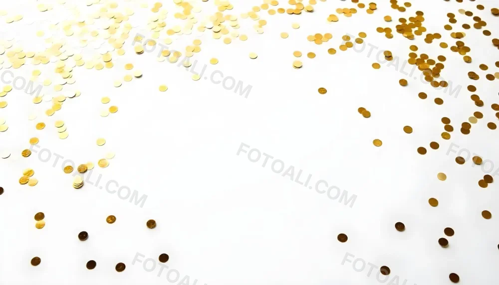Golden Confetti Scattered On A White Surface Creating A Textured And Shimmering Effect Ideal For Festive Backgrounds Or Celebratory Designs With A Clean And Minimalist Aesthetic 7 6d69