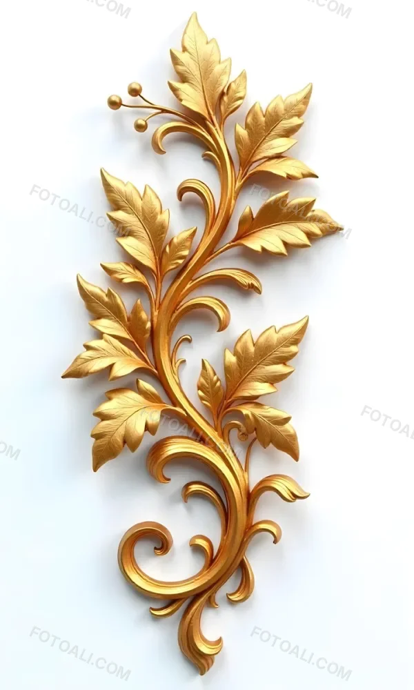 Golden Floral Ornament With Leaves And Berries Swirling Tendrils Elegant Design Shimmering Texture Isolated On A White Background Decorative Element Vintage Style Intricate Details Ornate Pattern 1 4971