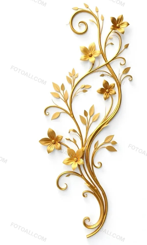 Golden Floral Ornament With Leaves And Berries Swirling Tendrils Elegant Design Shimmering Texture Isolated On A White Background Decorative Element Vintage Style Intricate Details Ornate Pattern 24 36cd