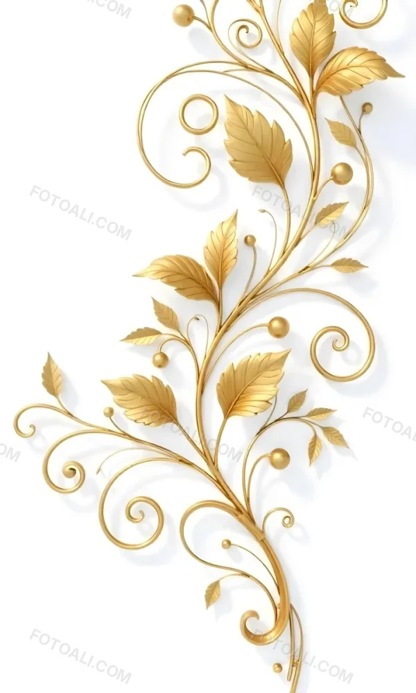 Golden Floral Ornament With Leaves And Berries Swirling Tendrils Elegant Design Shimmering Texture Isolated On A White Background Decorative Element Vintage Style Intricate Details Ornate Pattern 28 A6be