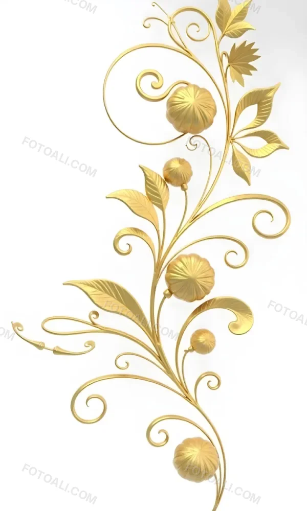 Golden Floral Ornament With Leaves And Berries Swirling Tendrils Elegant Design Shimmering Texture Isolated On A White Background Decorative Element Vintage Style Intricate Details Ornate Pattern 32 D22b