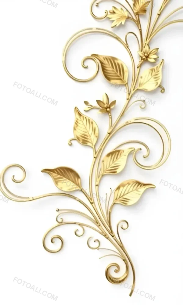 Golden Floral Ornament With Leaves And Berries Swirling Tendrils Elegant Design Shimmering Texture Isolated On A White Background Decorative Element Vintage Style Intricate Details Ornate Pattern 39 7c63