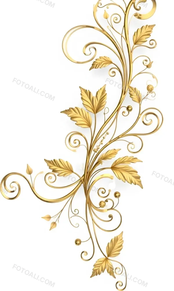 Golden Floral Ornament With Leaves And Berries Swirling Tendrils Elegant Design Shimmering Texture Isolated On A White Background Decorative Element Vintage Style Intricate Details Ornate Pattern 8 F544