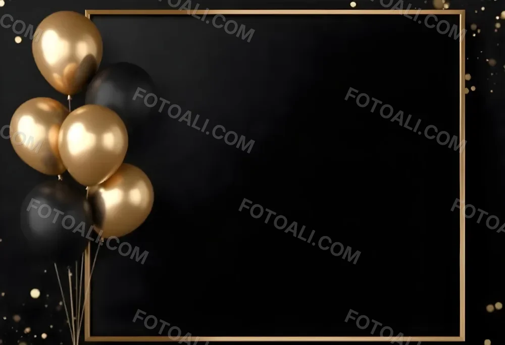 Golden Frame With Golden Background And Golden And Black Balloons On The Left Side Minimalist Design Luxury Style Elegant 10 B0c6
