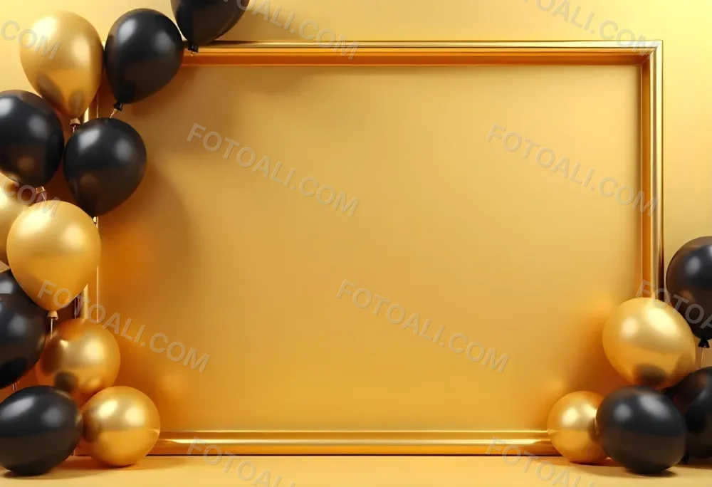 Golden Frame With Golden Background And Golden And Black Balloons On The Left Side Minimalist Design Luxury Style Elegant 11 5403