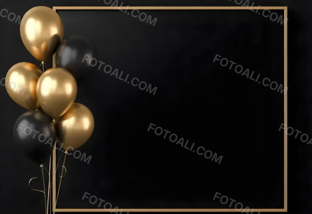 Golden Frame With Golden Background And Golden And Black Balloons On The Left Side Minimalist Design Luxury Style Elegant 14 F1f6