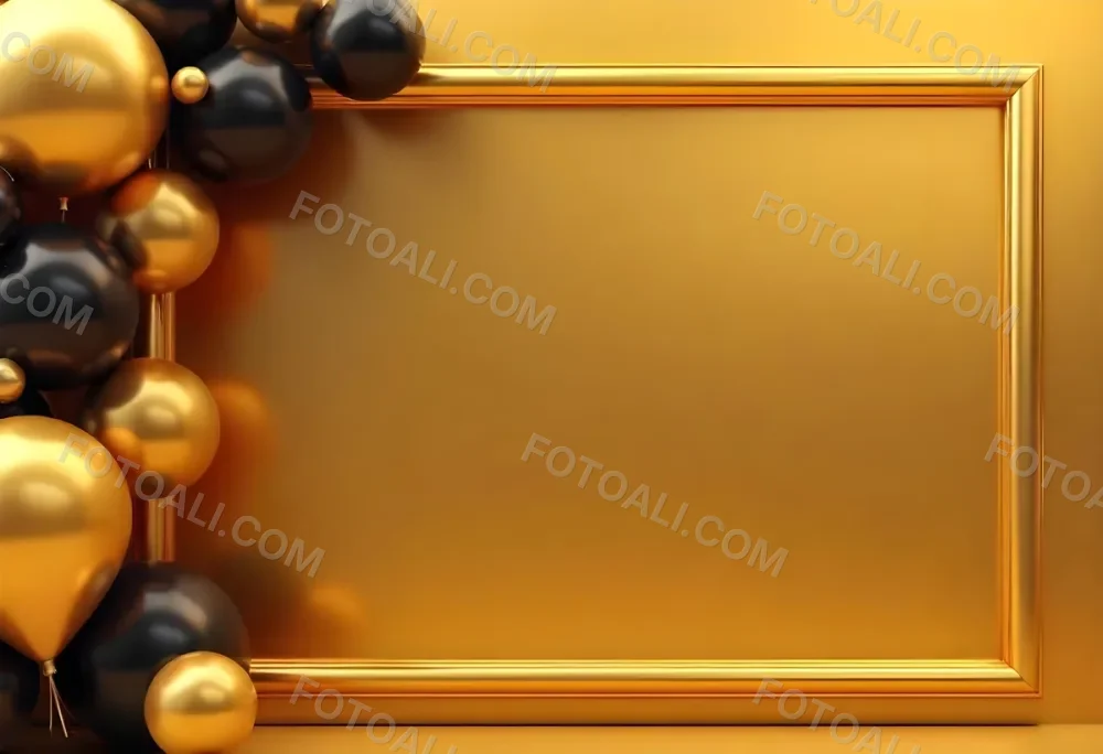 Golden Frame With Golden Background And Golden And Black Balloons On The Left Side Minimalist Design Luxury Style Elegant 15 4119