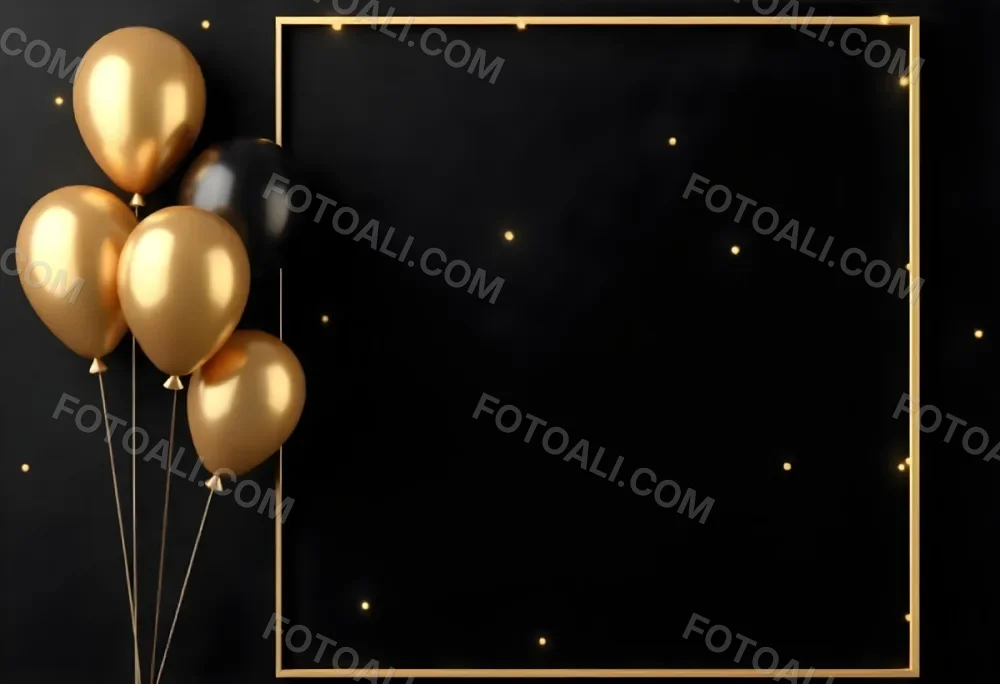 Golden Frame With Golden Background And Golden And Black Balloons On The Left Side Minimalist Design Luxury Style Elegant 16 173f