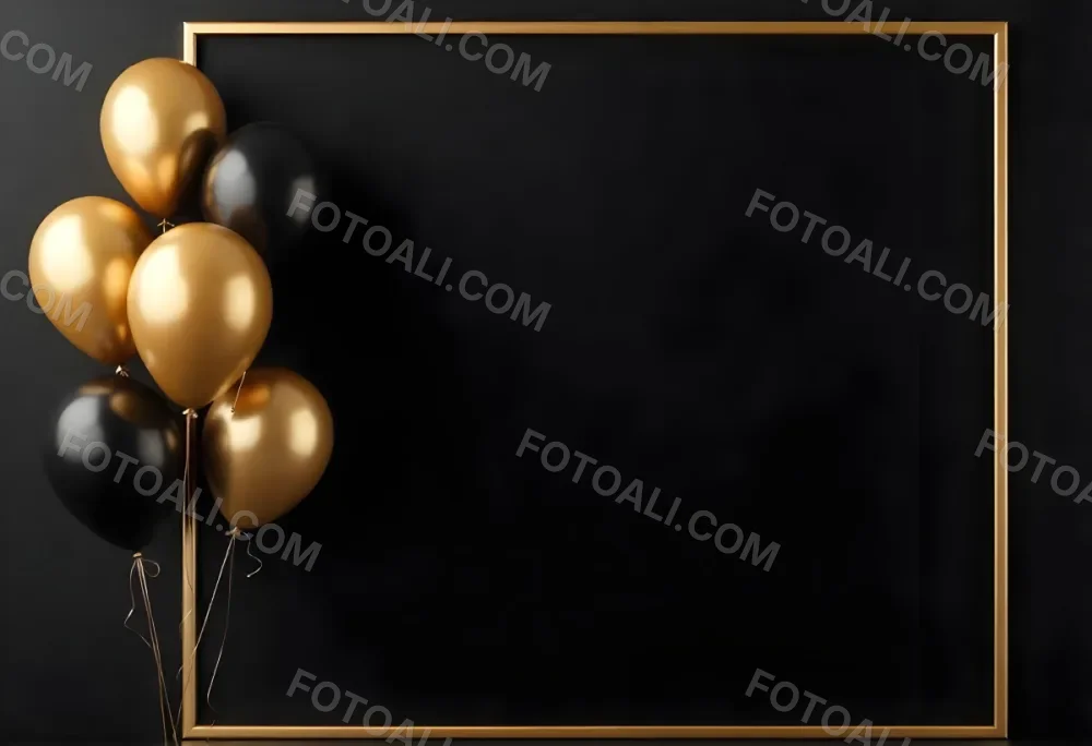 Golden Frame With Golden Background And Golden And Black Balloons On The Left Side Minimalist Design Luxury Style Elegant 18 1793