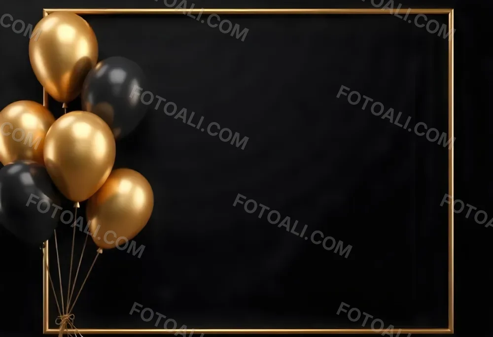 Golden Frame With Golden Background And Golden And Black Balloons On The Left Side Minimalist Design Luxury Style Elegant 20 1c88