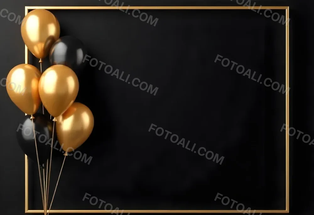Golden Frame With Golden Background And Golden And Black Balloons On The Left Side Minimalist Design Luxury Style Elegant 3 7d52