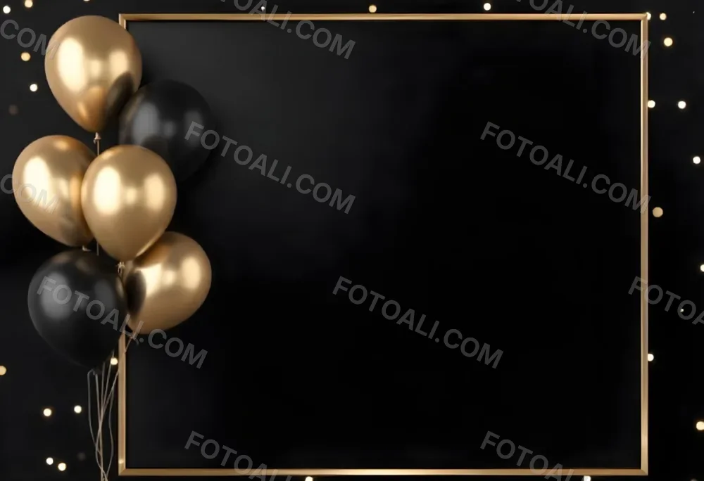 Golden Frame With Golden Background And Golden And Black Balloons On The Left Side Minimalist Design Luxury Style Elegant 6 Dbcc
