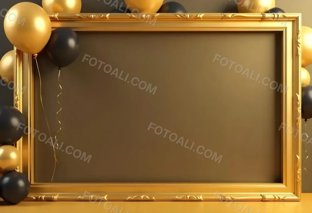 Golden Frame With Golden Background And Golden And Black Balloons On The Left Side Minimalist Design Luxury Style Elegant 7 F299