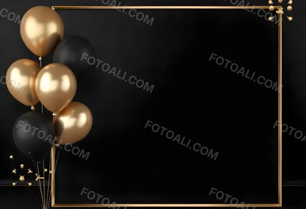 Golden Frame With Golden Background And Golden And Black Balloons On The Left Side Minimalist Design Luxury Style Elegant 8 C3e5