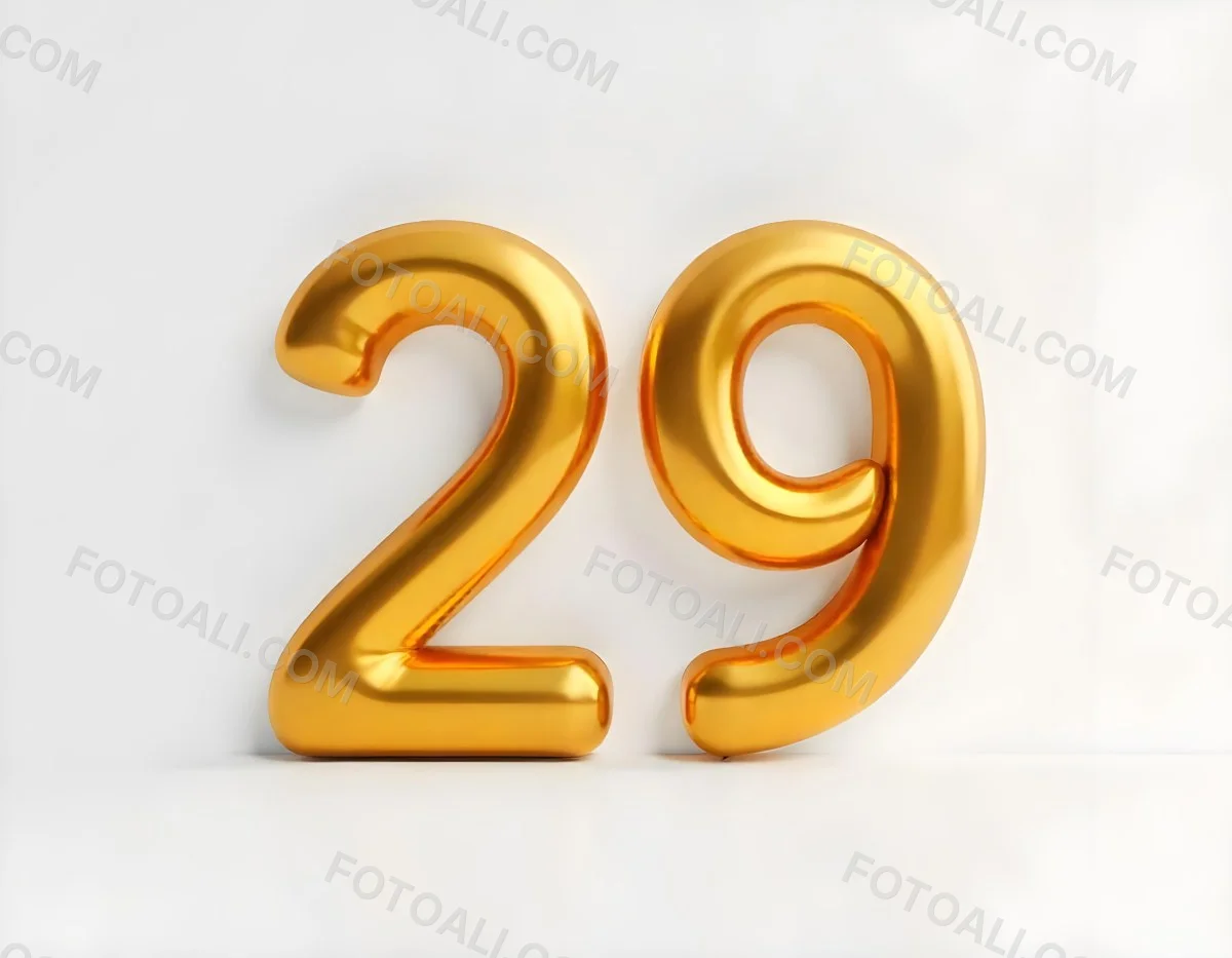 Golden Number 29 Glossy And Reflective Casting A Soft Shadow On A White Background Simple And Elegant Design Clean And Minimalist Composition 13 9c8e