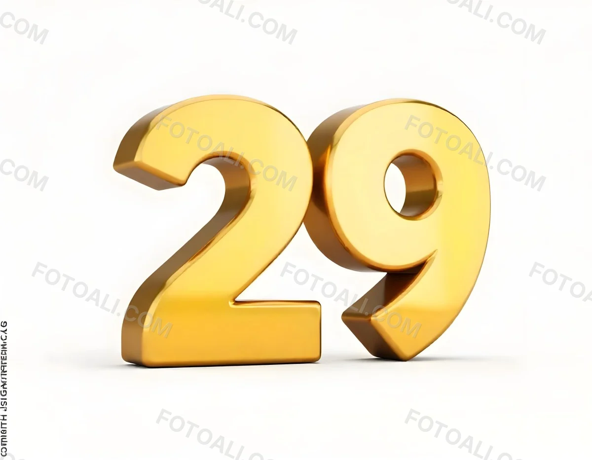 Golden Number 29 Glossy And Reflective Casting A Soft Shadow On A White Background Simple And Elegant Design Clean And Minimalist Composition 14 59b7