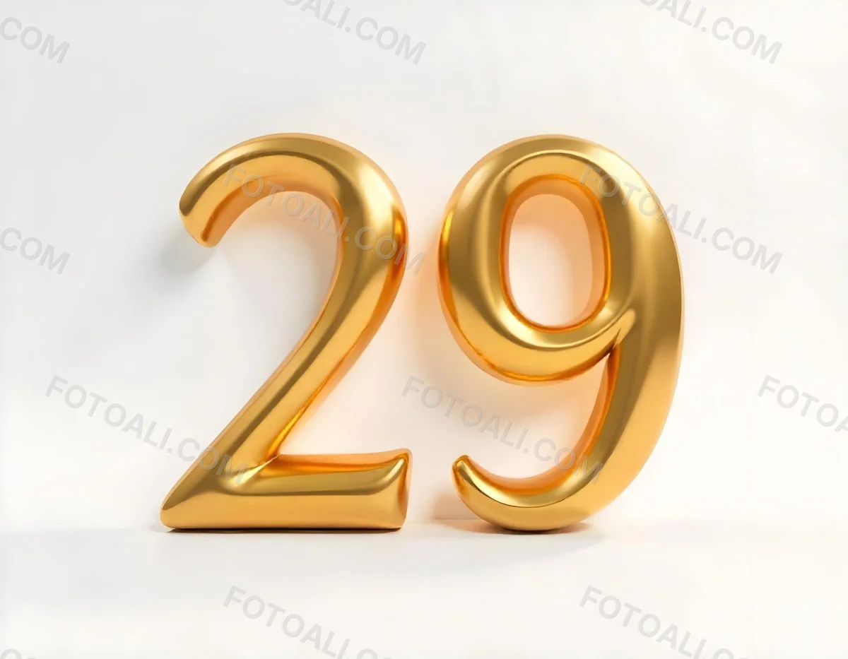 Golden Number 29 Glossy And Reflective Casting A Soft Shadow On A White Background Simple And Elegant Design Clean And Minimalist Composition 3 1aa7