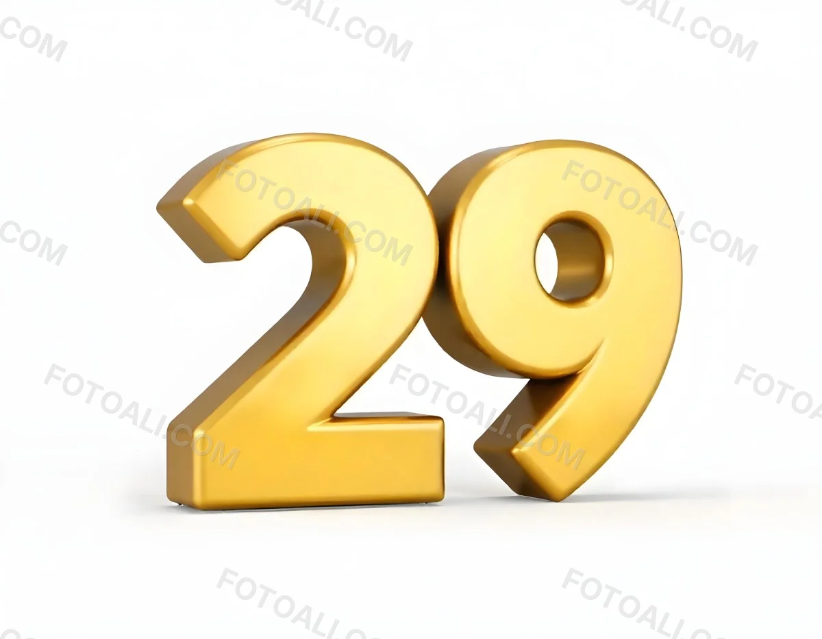 Golden Number 29 Glossy And Reflective Casting A Soft Shadow On A White Background Simple And Elegant Design Clean And Minimalist Composition 4 E412
