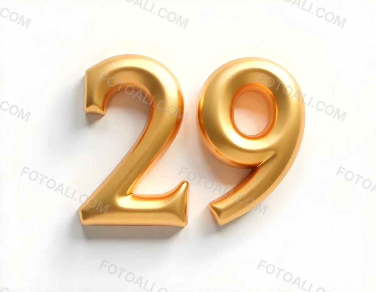 Golden Number 29 Glossy And Reflective Casting A Soft Shadow On A White Background Simple And Elegant Design Clean And Minimalist Composition 5 C397