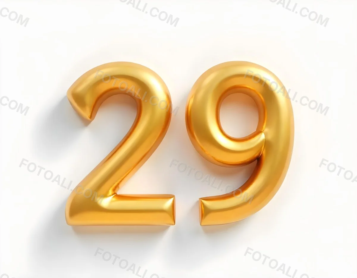 Golden Number 29 Glossy And Reflective Casting A Soft Shadow On A White Background Simple And Elegant Design Clean And Minimalist Composition 7 02e4
