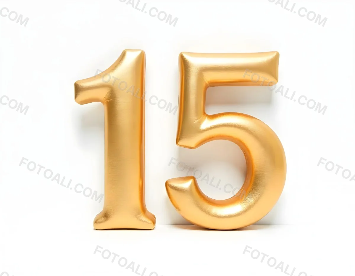 Golden Number Fifteen On A White Background Smooth Surface Metallic Material Studio Lighting High Resolution Clean Design Elegant Typography Minimalist Composition 1 F5e1
